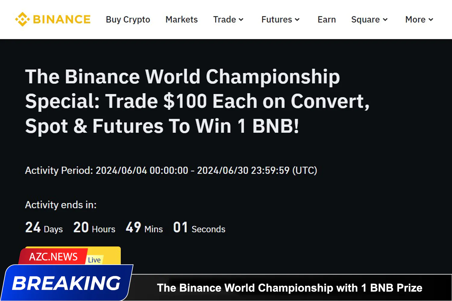 Azcnews The Binance World Championship With 1 Bnb Prize
