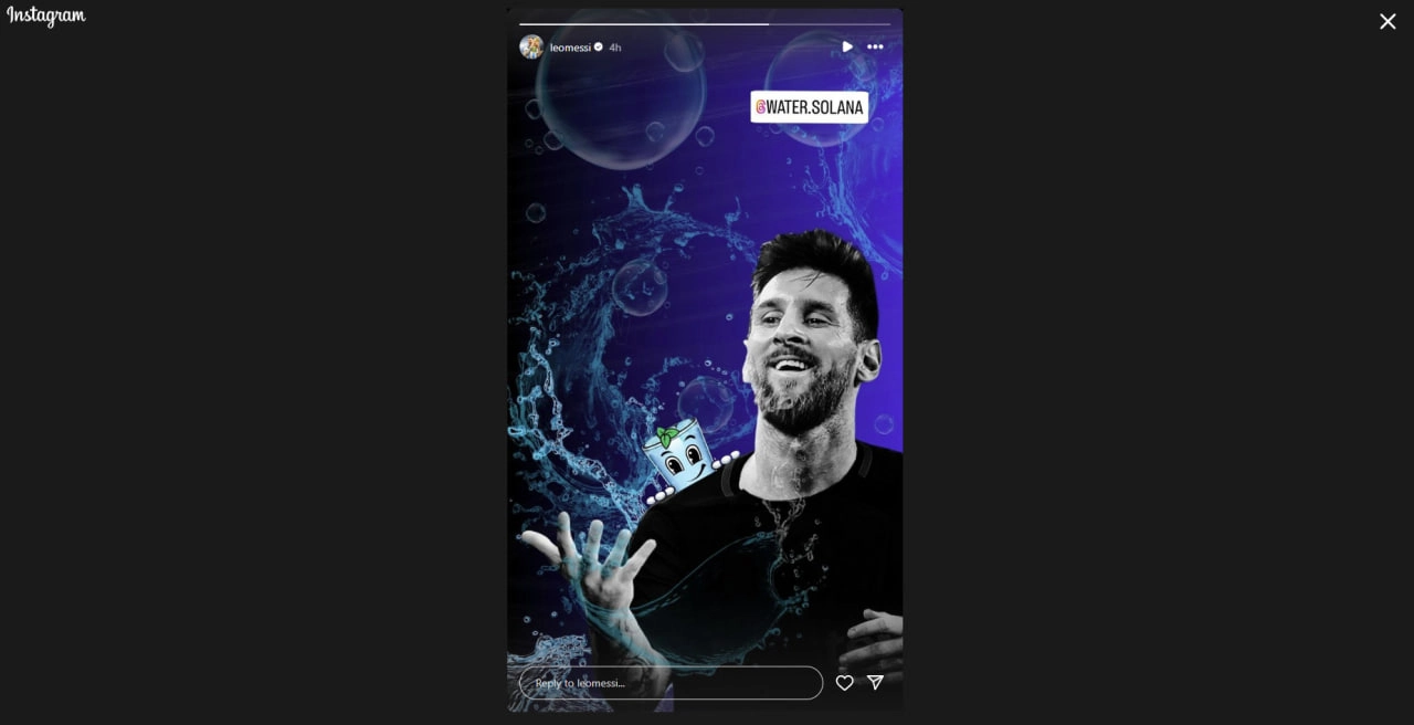 Messi Promotes Solana Memecoin WATER on His Instagram