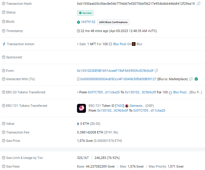 A Record Of The Transaction On An Ethereum Blockchain Explorer