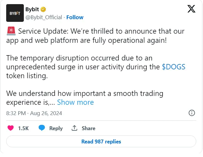 Bybit Service Update