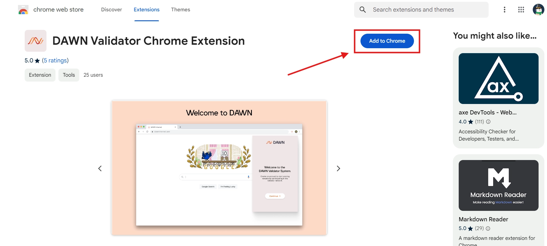 Access DAWN Validator and add it to your browser extension