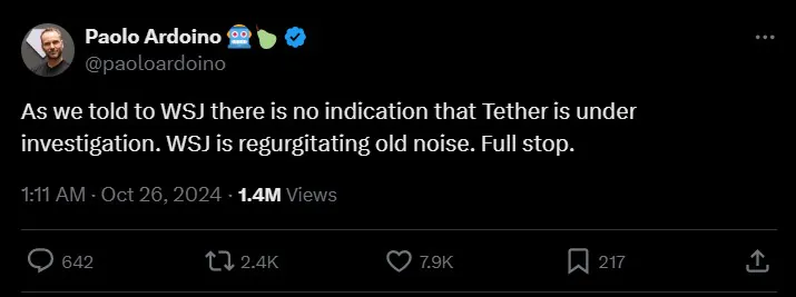 Ceo Tether Post on X