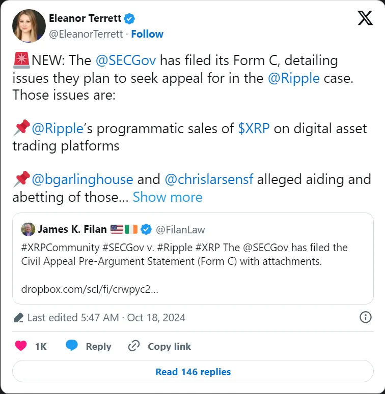 Us Sec Files Appeal Pre Agreement Statement In Ripple Lawsuit