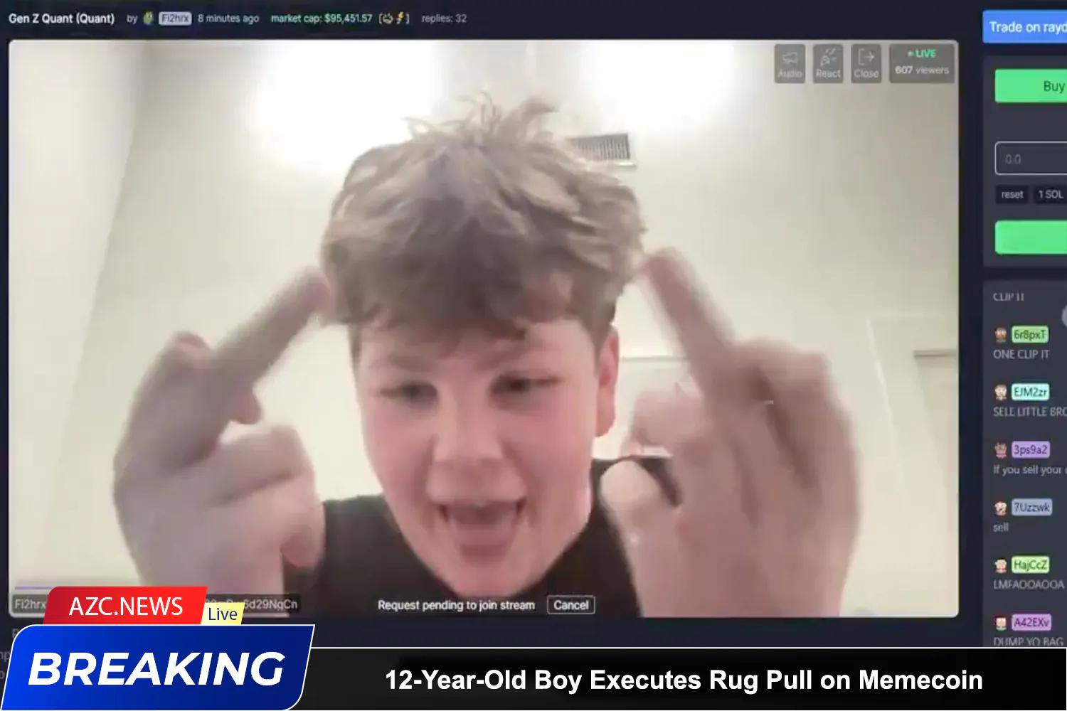 12 Year Old Boy Executes Rug Pull On Memecoin, Rakes In $30,000 Live On Stream