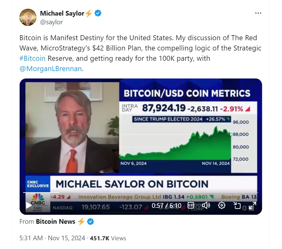 Michael Saylor Wants to Build a Strategic Bitcoin Reserve in the US