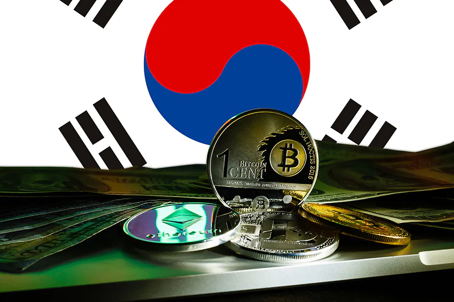 Bitcoin,litecoin,gold,us,dollar,and,south,korea,flag,conceptual