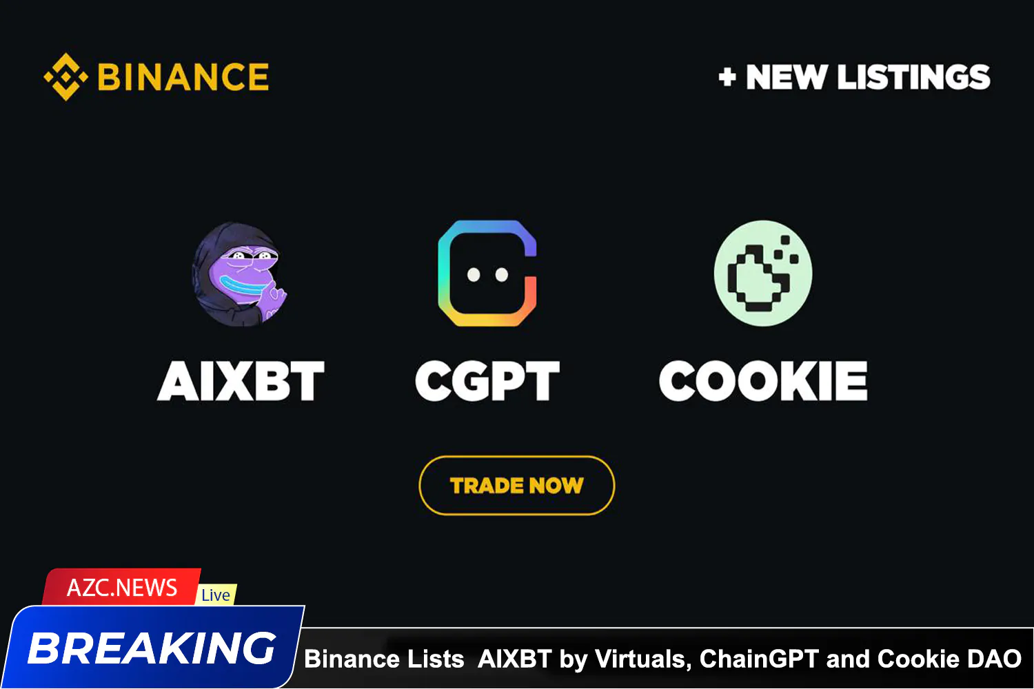 Binance Lists 3 Ai Projects Aixbt By Virtuals (aixbt), Chaingpt (cgpt), And Cookie Dao (cookie)