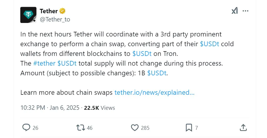 Tether Announcement On X