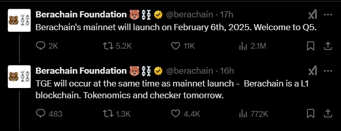 Berachain Prepares for Mainnet and TGE on February 6, 2025