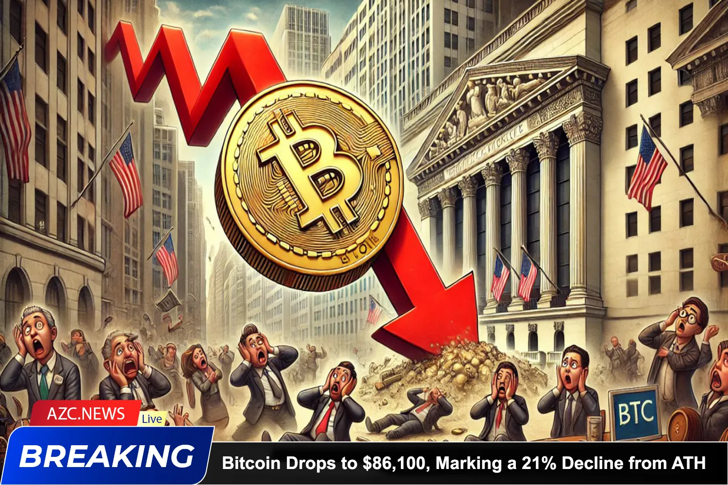 Azcnews Breaking Bitcoin Drops To $86,100, Marking A 21% Decline From Ath