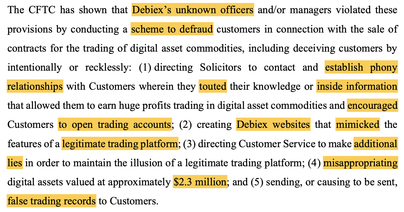 A Salient Excerpt From Judge Rayes' Order Summarizing The Cftc's Case Against Debiex