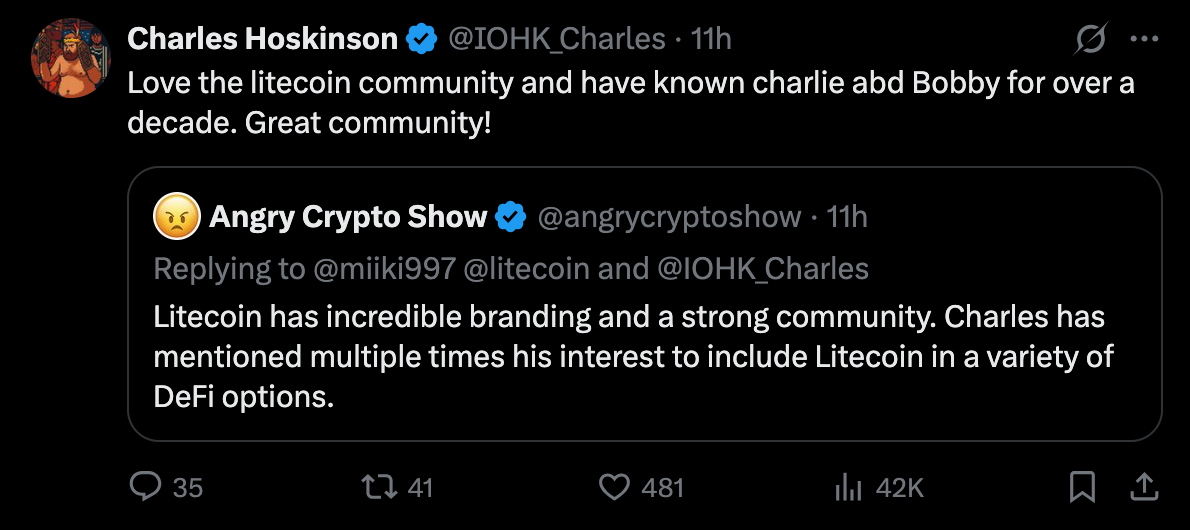 Cardano Founder Charles Hoskinson Confirms Litecoin Partnership, May 18, 2025