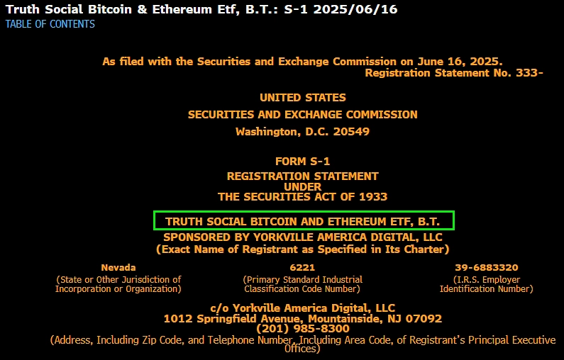 Truth Social Files for ETF Registration Combining Bitcoin and Ethereum