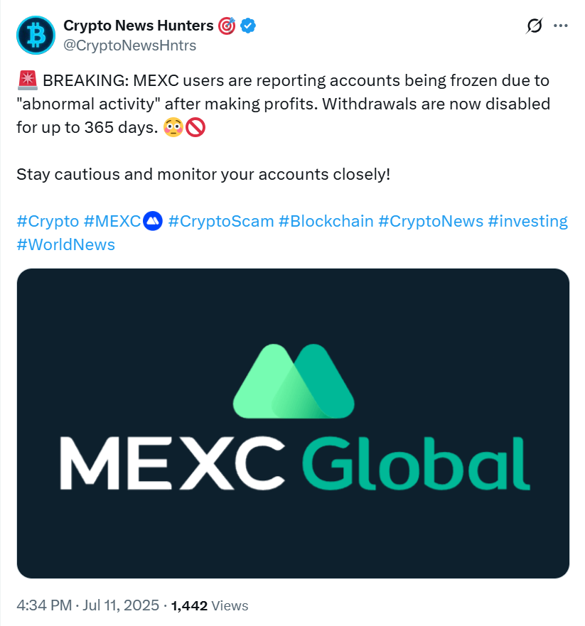 Mexc Users Are Reporting Accounts Being Frozen Due To Abnormal Activity