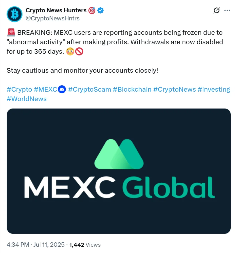 Mexc Users Are Reporting Accounts Being Frozen Due To Abnormal Activity