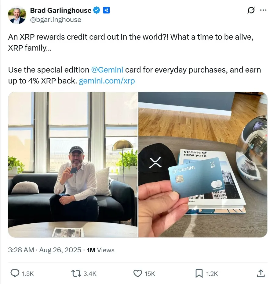 Ripple CEO Flaunts New XRP Card 2 Brad Garlinghouse On X