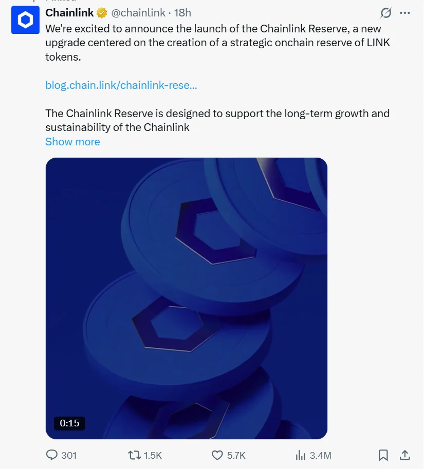 Chainlink Announcement On X