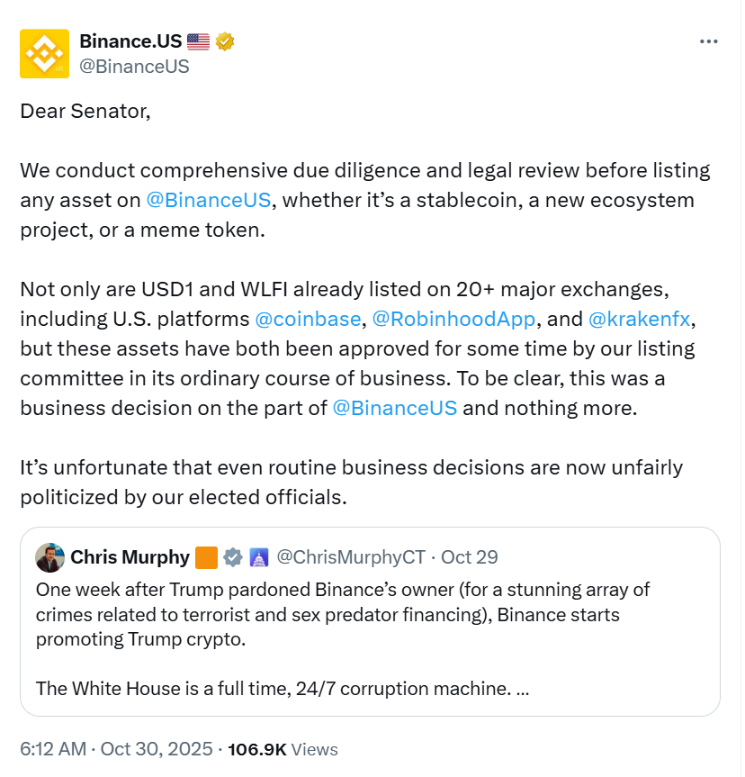 Binance.us Responds