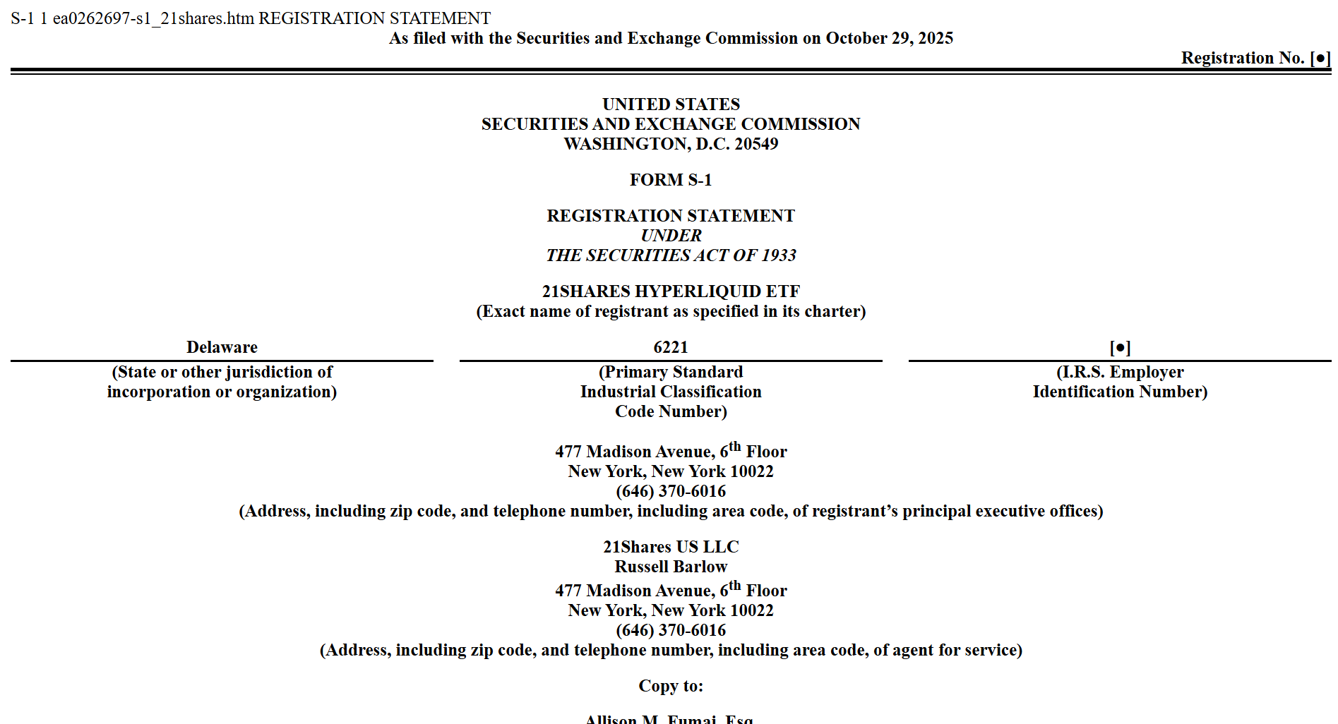 21Shares Files for HYPE ETF, While Bitwise’s Solana ETF Records 2 Hyperliquid Etf