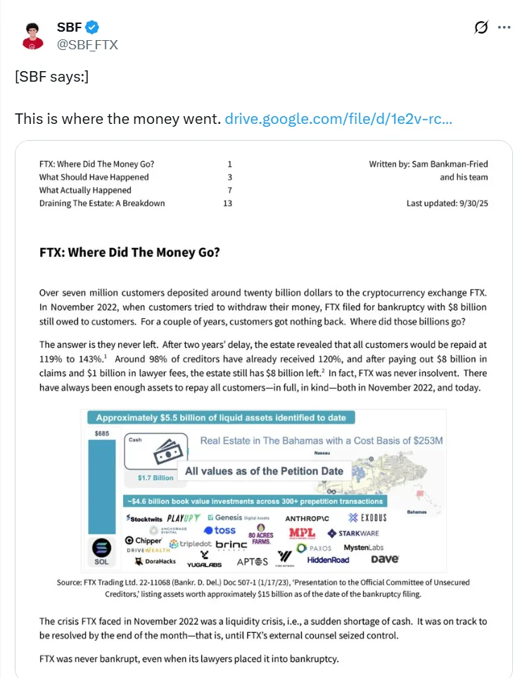 SBF Team Claims FTX Was Never Bankrupt 3 Sbf Shares On X
