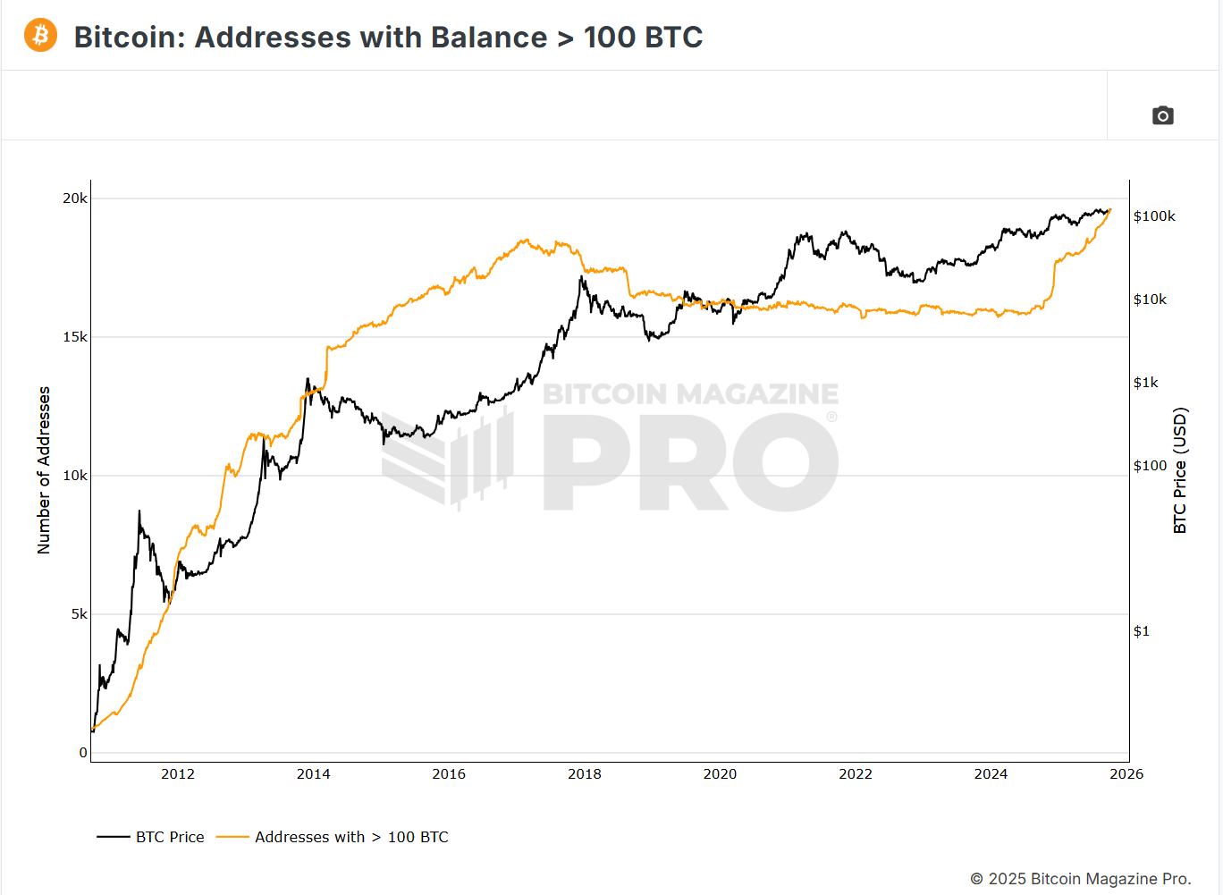 The Number Of Wallets Holding At Least 100 Btc Has Surpassed 20,000