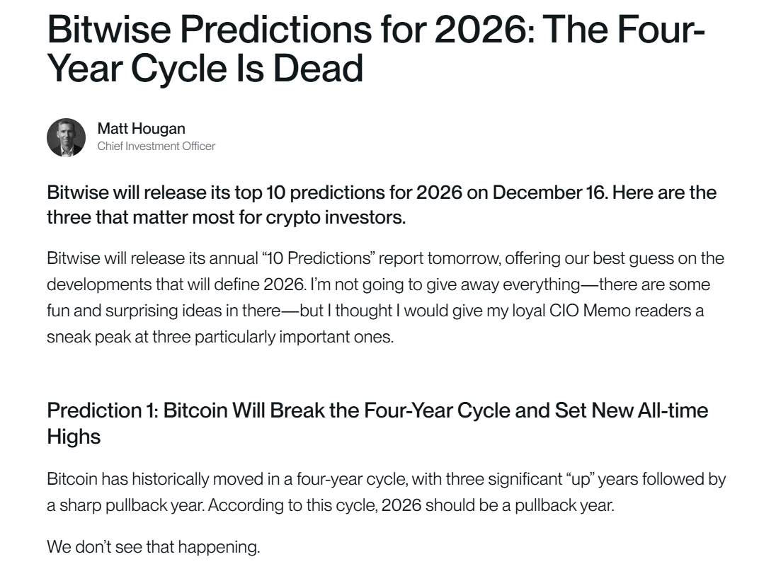Bitwise Expects Bitcoin to Reach New Highs in 2026 2 Matt Hougan Shares