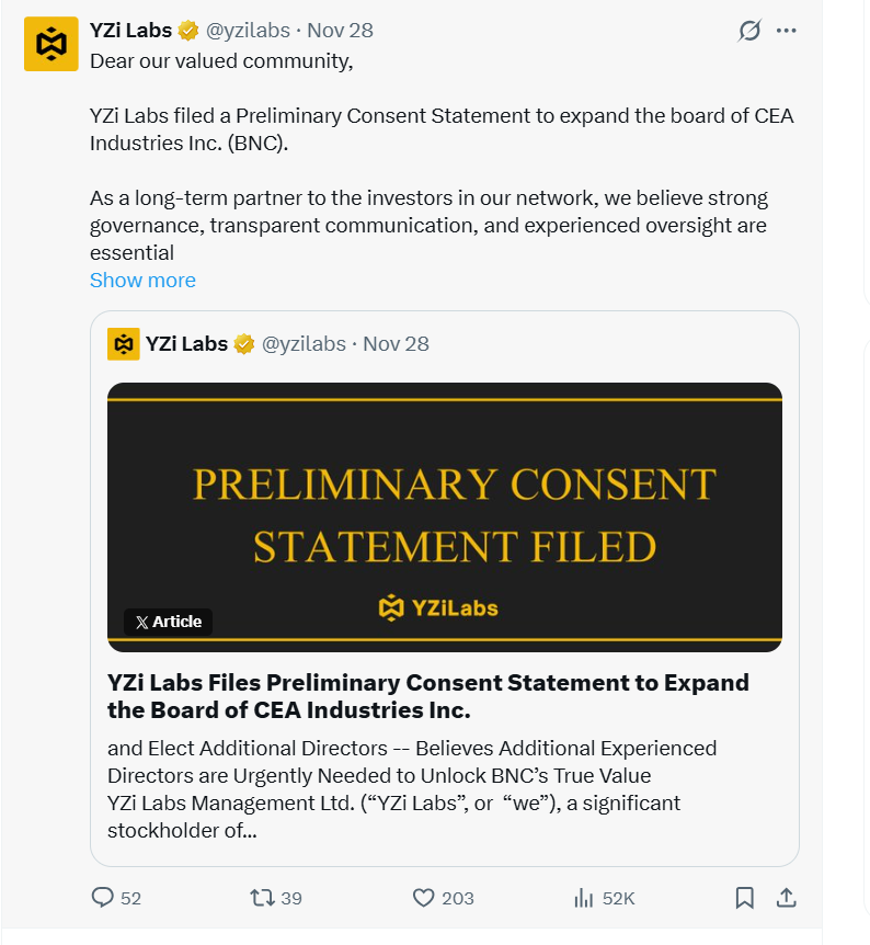 Yzi Labs Announcement