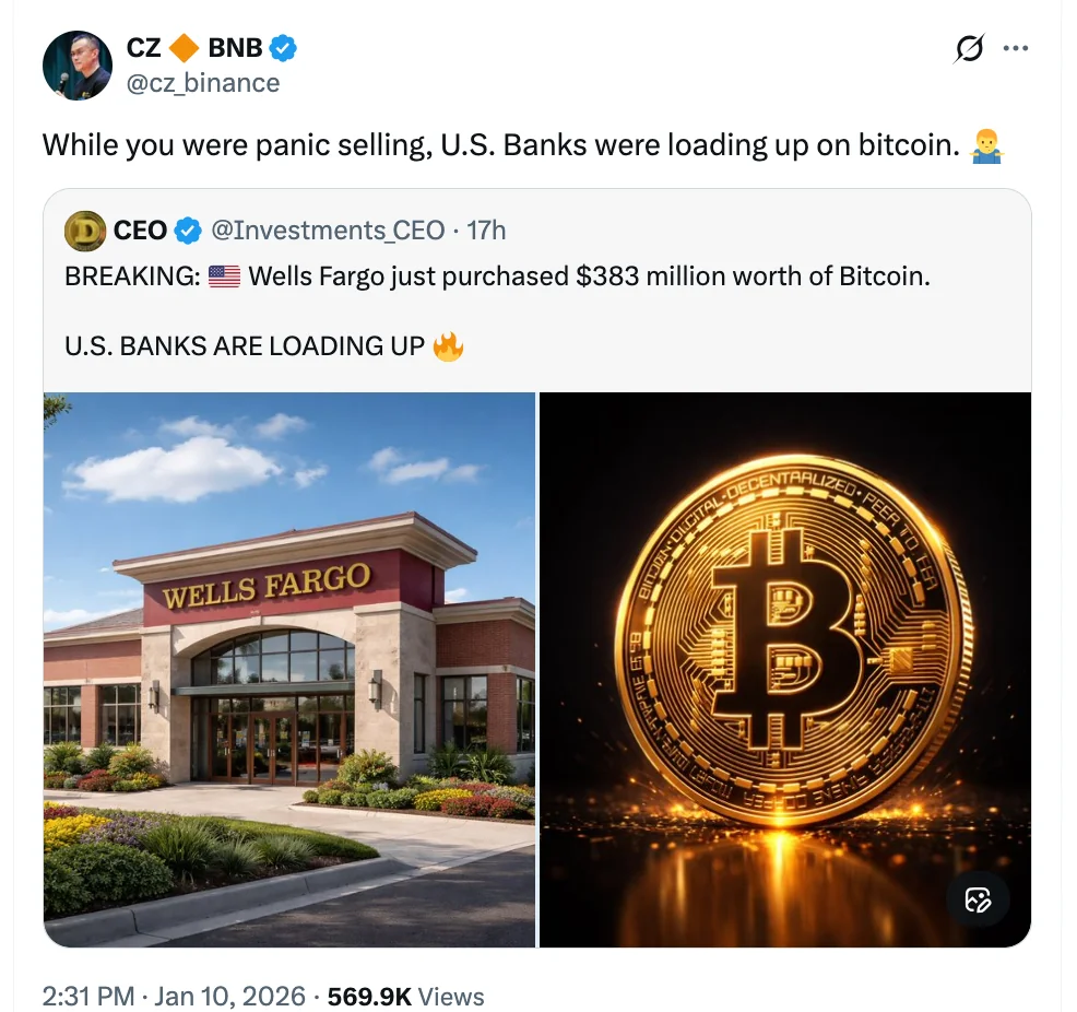 Are US Banks “Loading Up” on Bitcoin While Retail Panics? How Accurate Is CZ’s Claim? 2 Cz Shares On X